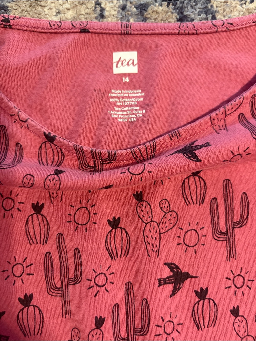 Tea Collection Pink Cactus Print Drawstring Dress - Picture 2 of 3